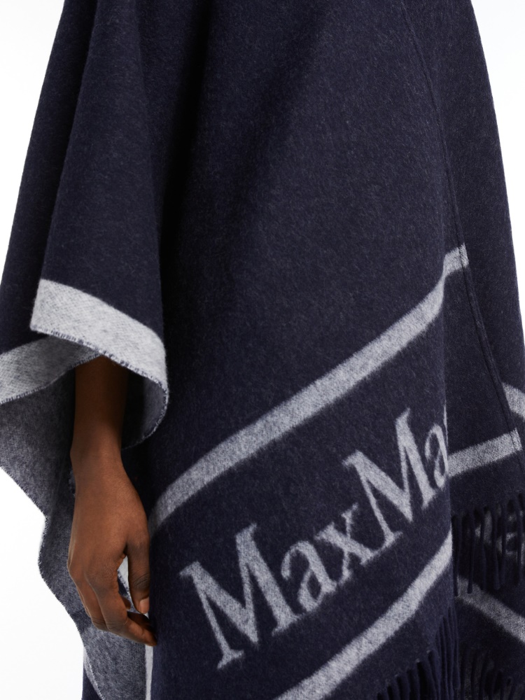 Jacquard wool poncho, ultramarine | 