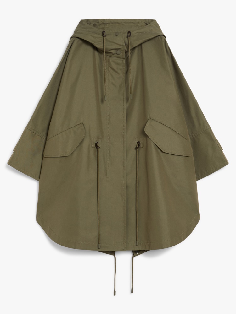 Water-repellent cotton gabardine cape, kaki | 