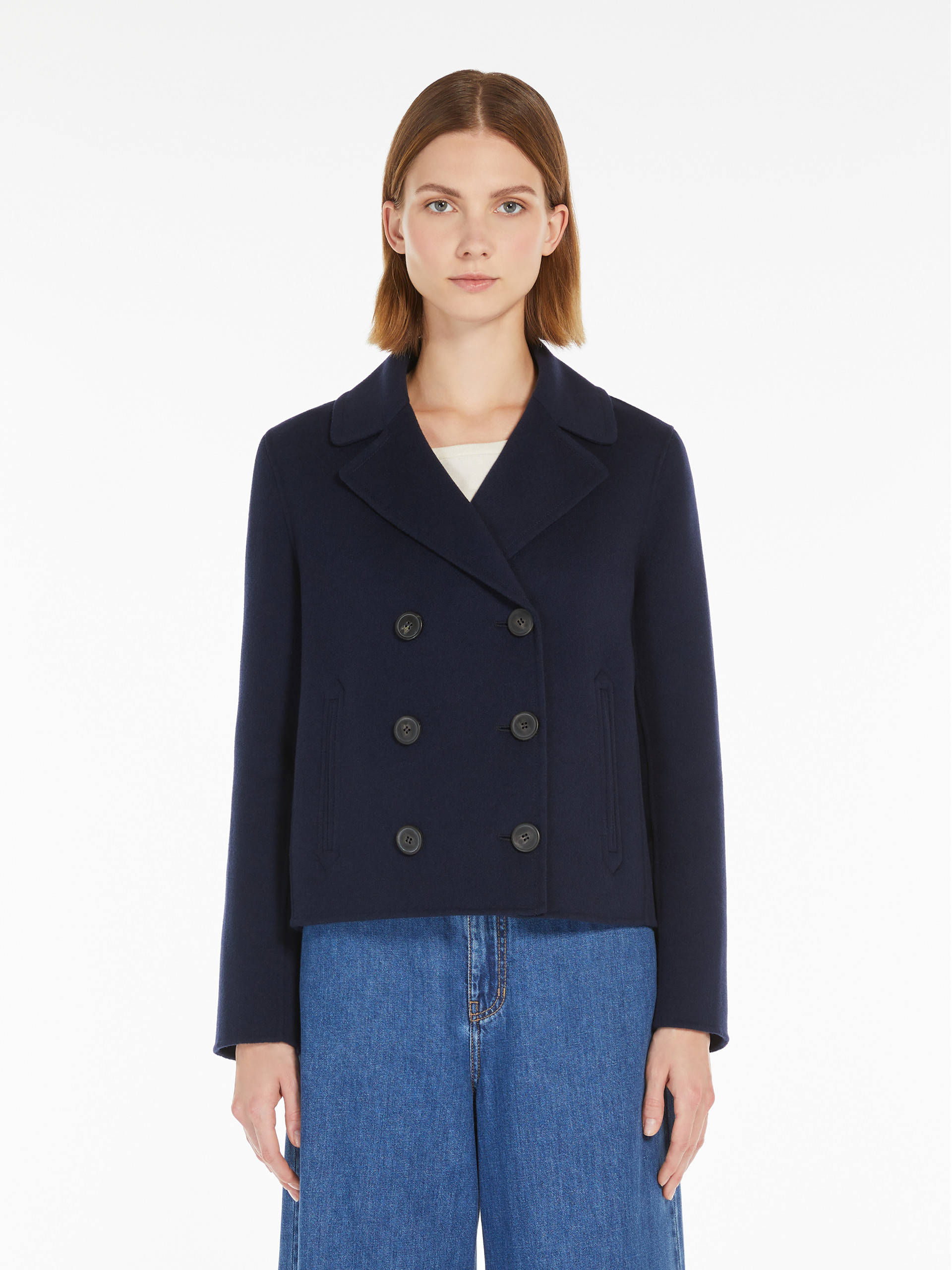 Double-sided wool double-breasted pea coat, navy | 