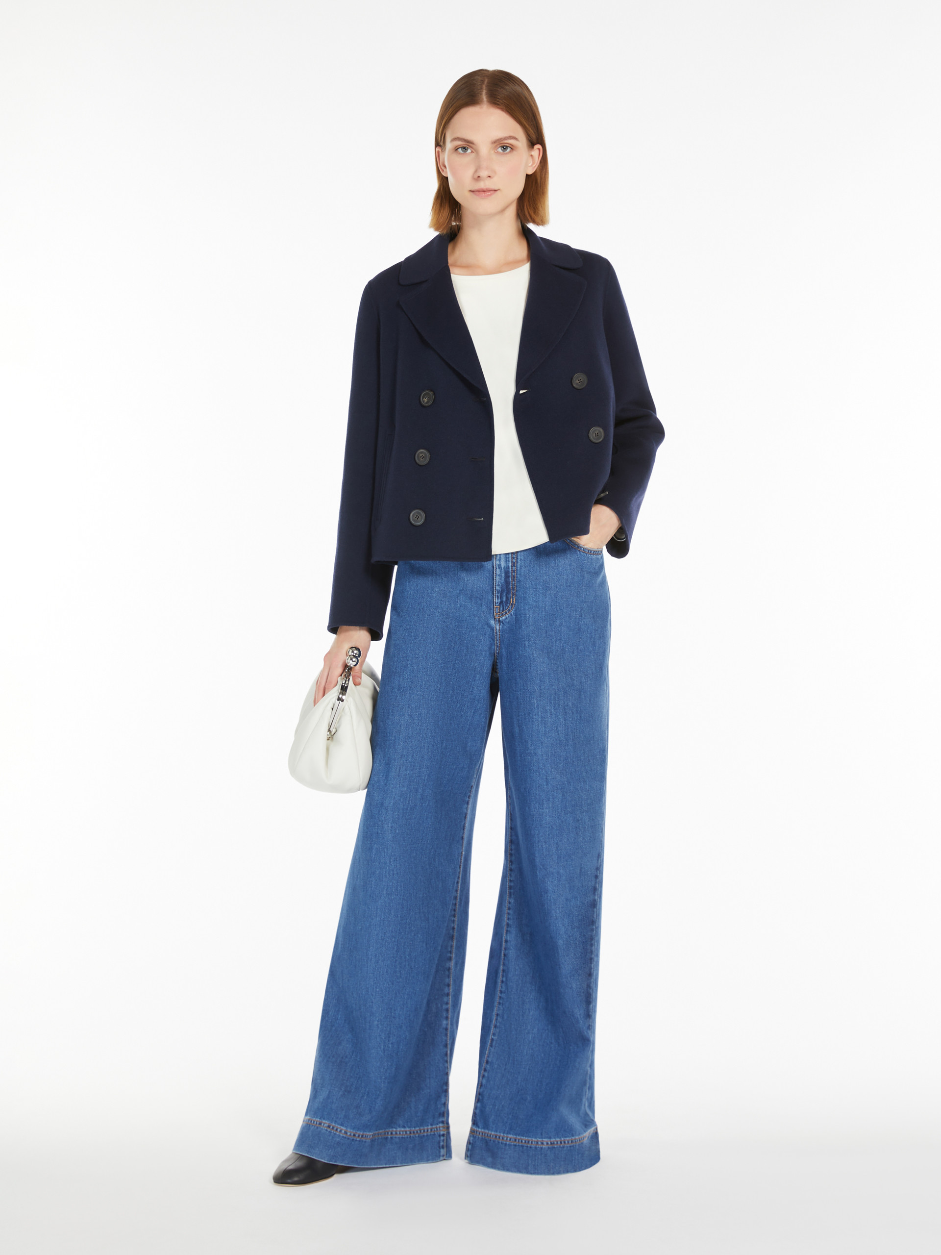 Double-sided wool double-breasted pea coat, navy | 