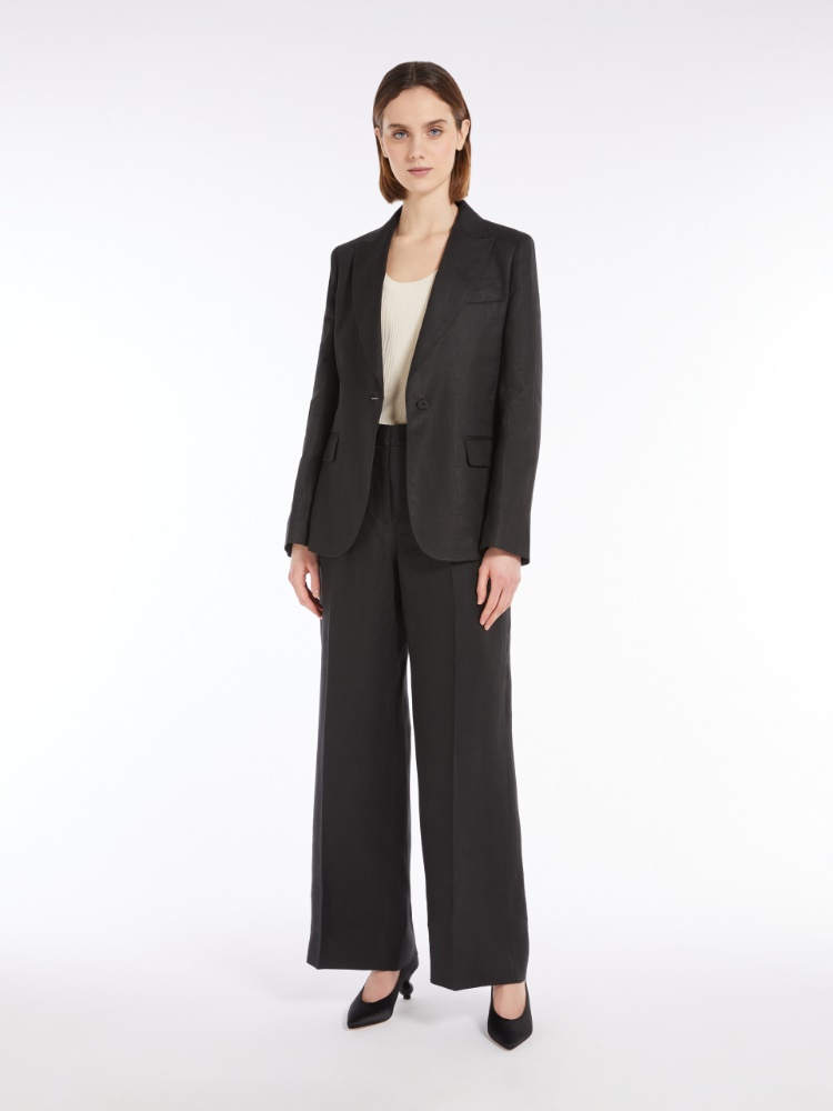 Lniany blezer z efektem sprania - CZARNY - Max Mara - 2