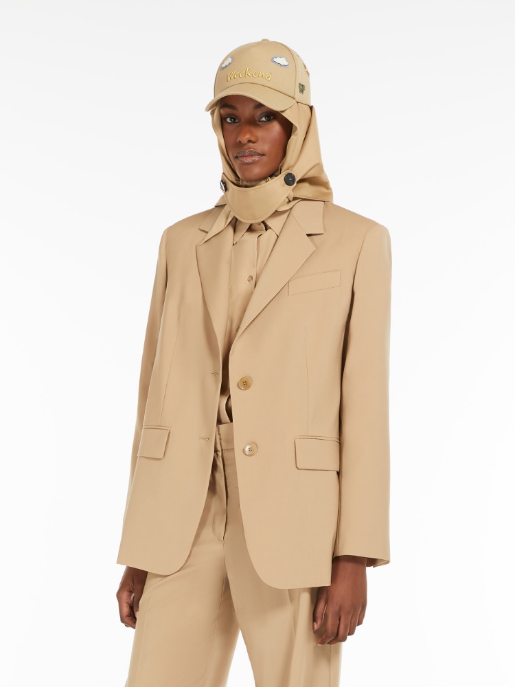 【関税＆送料込み】Max Mara Blazer In Wool Canvas Single-breasted wool-blend canvas blazer, beige | 