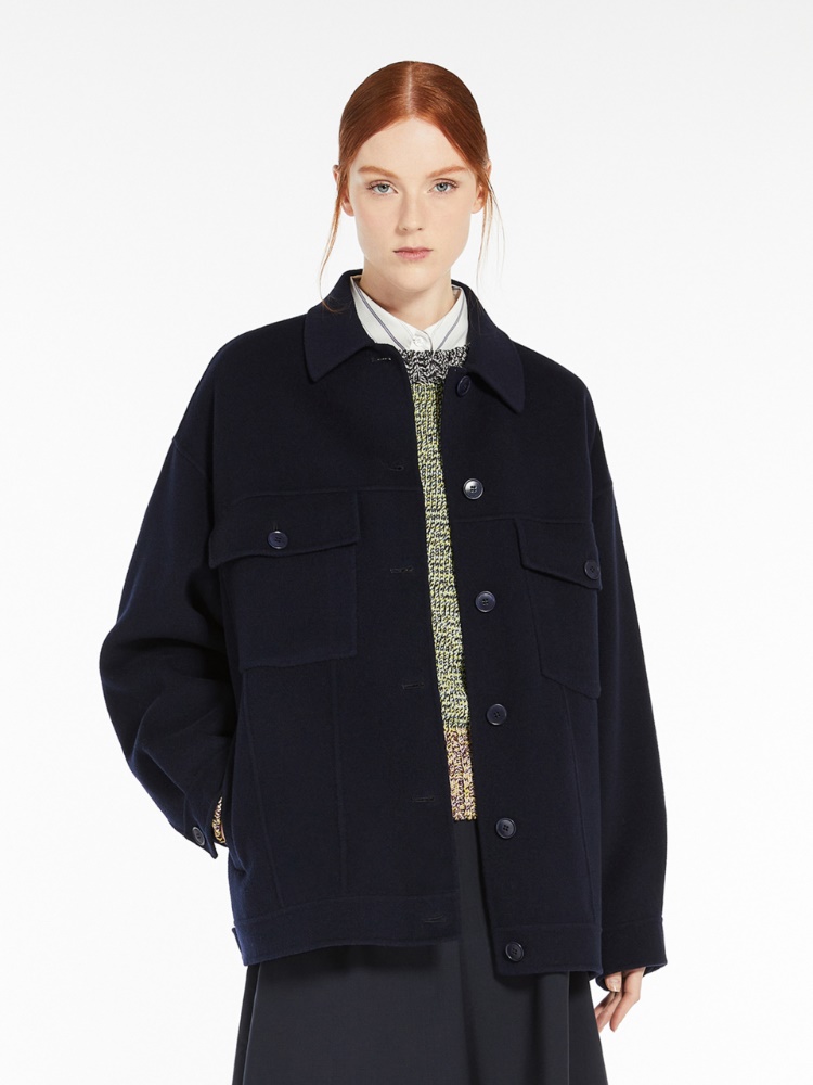 Oversized double-faced wool-blend coat, navy | 