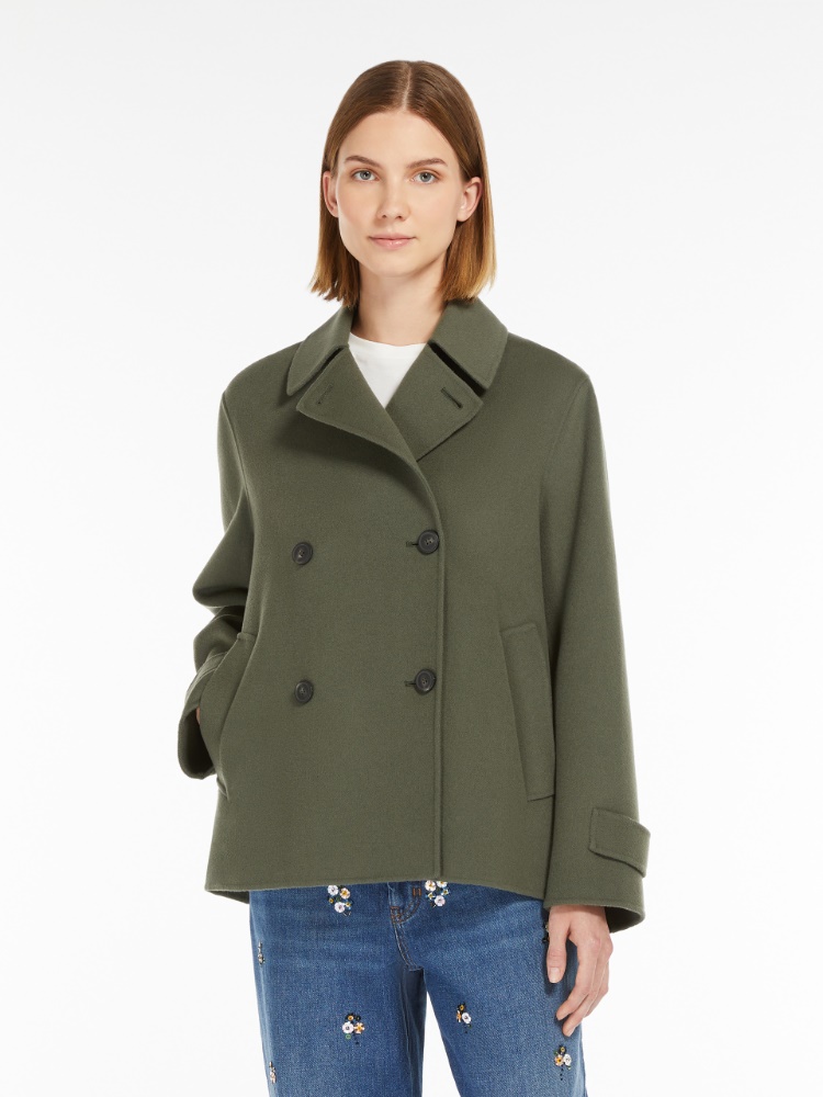 【関税＆送料込み】Max Mara Verbena Khaki Green One-Shoulde Double-sided wool double-breasted pea coat, kaki | 