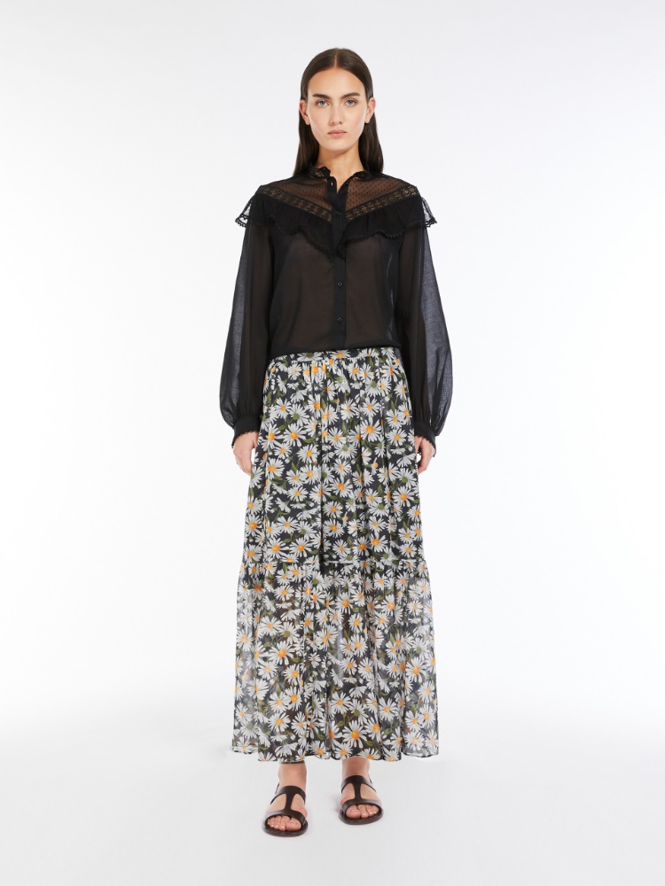Long printed silk skirt - BLACK - Max Mara