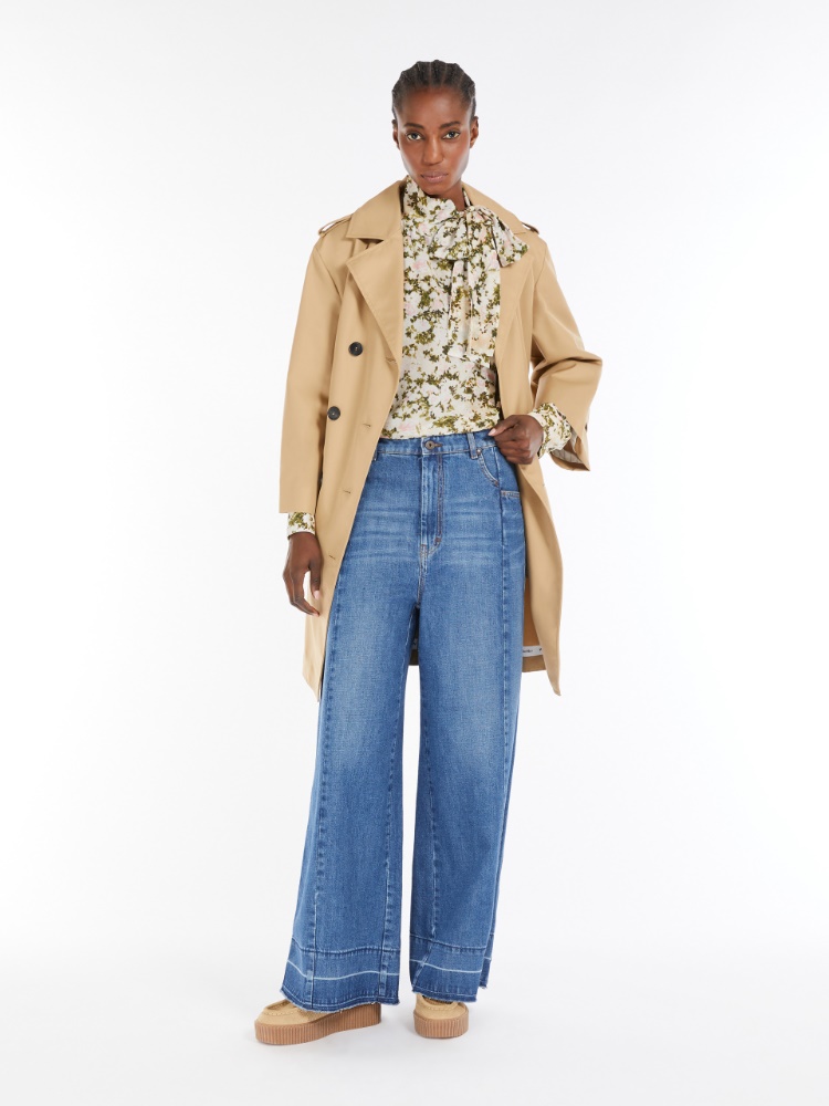 Water-repellent gabardine double-breasted trench coat, beige