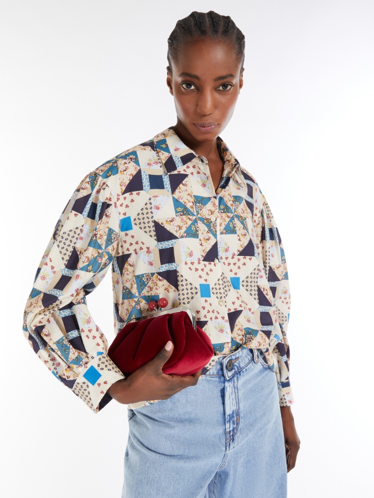 Cotton satin patchwork shirt, beige | 