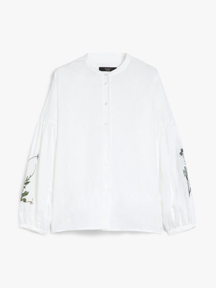 Linen mandarin collar shirt - WHITE - Max Mara