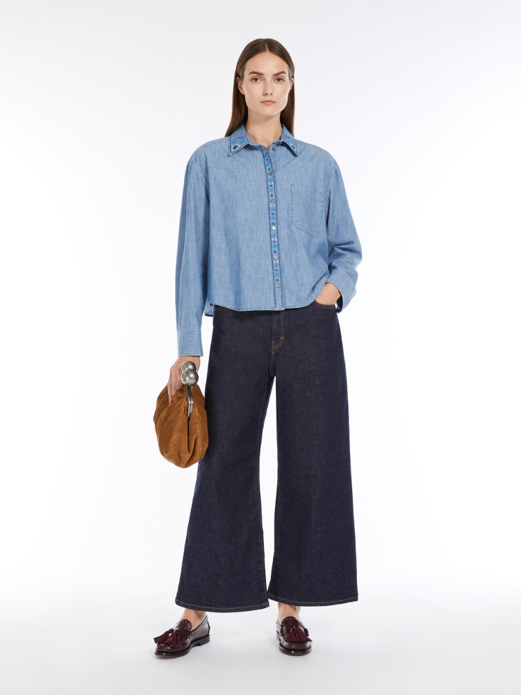 Flared cotton denim jeans, navy | 