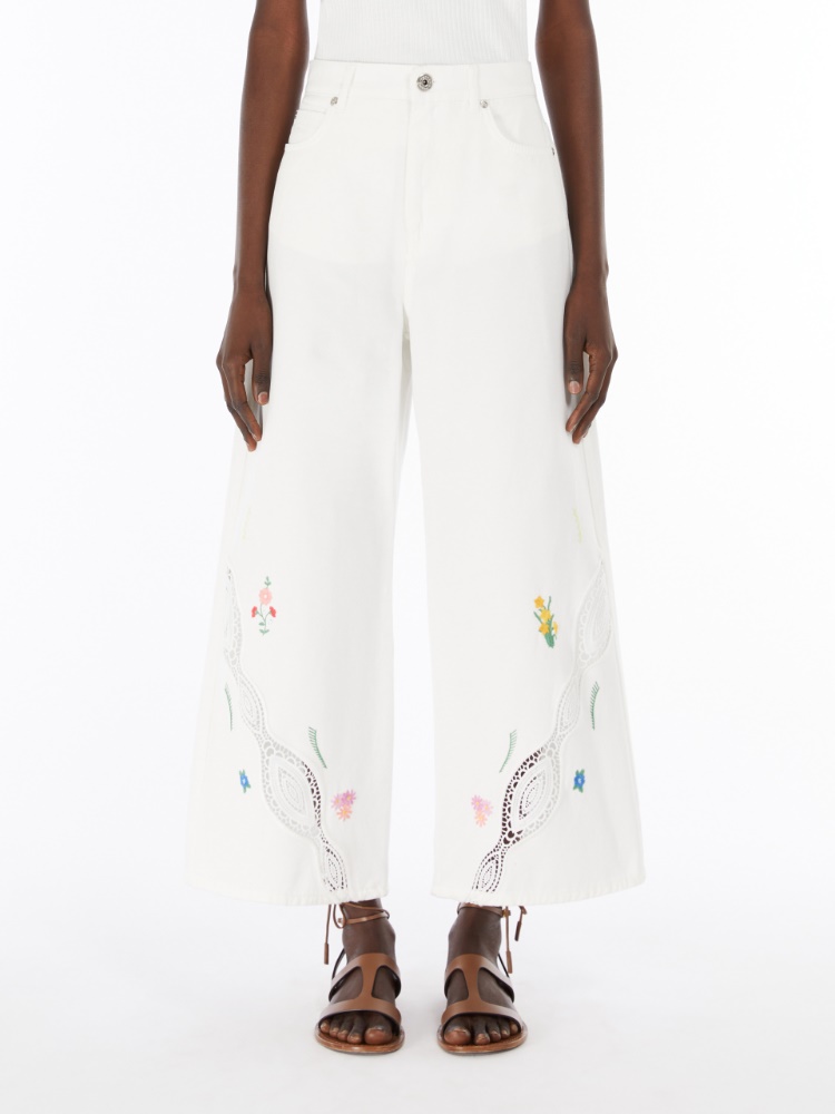Bull trousers with embroidery, white | 