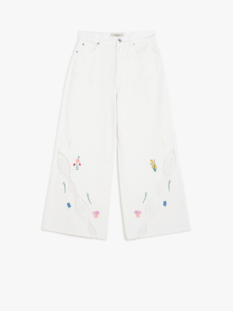 ◆Weekend Max Mara◆LORD ワイドレッグパンツ 刺繍 ホワイト Bull trousers with embroidery, white |