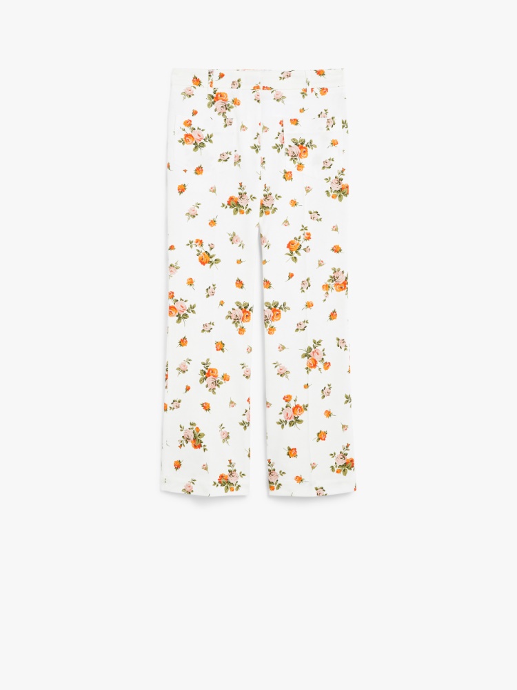 Flared patterned cotton trousers, white | 
