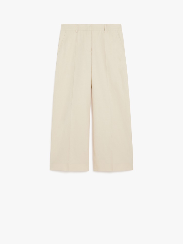 Cotton and linen canvas trousers - IVORY - Max Mara