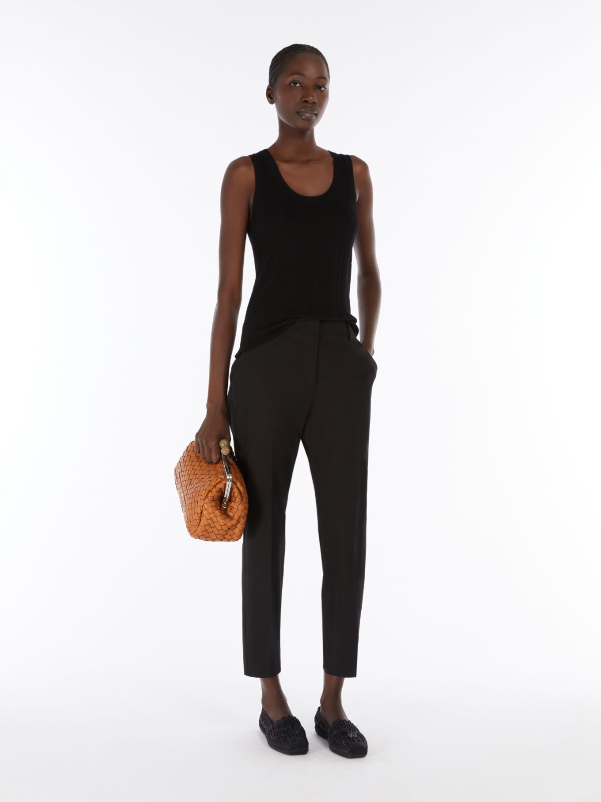 MAX MARA｜SLACKS (FATINA (19131111 010 / 19131111600 010 Slim-fit stretch cotton and viscose trousers, black