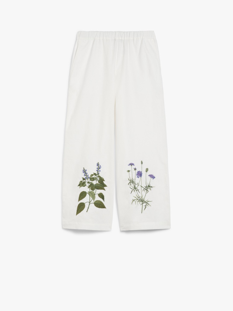 【送料&関税込】Weekend Max Mara Floral Printed Cropped Trou Cotton and linen cropped trousers, white | 