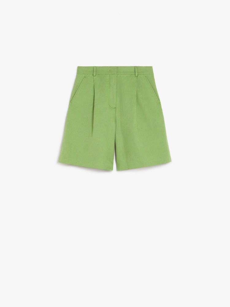 【Max Mara】国内未掲載商品 Quebec リネン&シルク ショーツ Cotton and linen flared Bermuda shorts, green |
