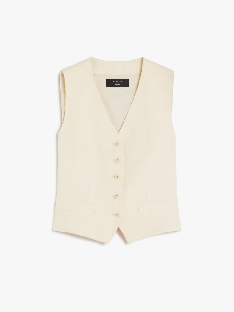 アウターその他 MAX MARA Woman Waistcoat White 2411281011600 015 Viscose and linen canvas waistcoat, ivory | 
