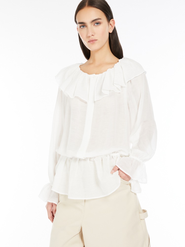 Viscose and linen gauze blouse, white | 