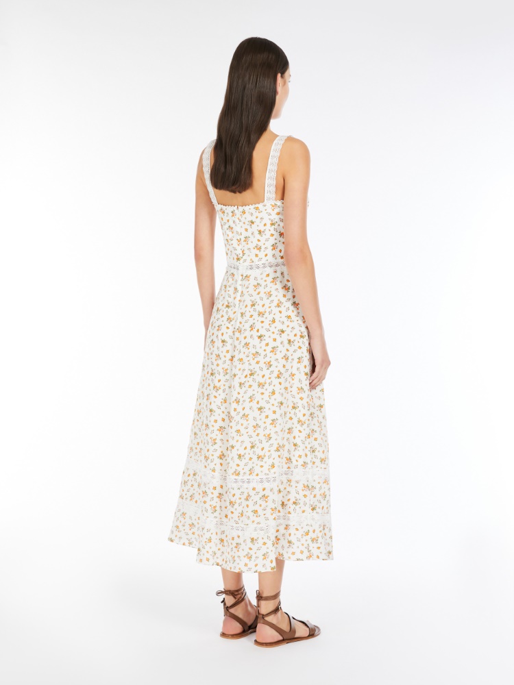 Printed crepe de chine dress, white | 