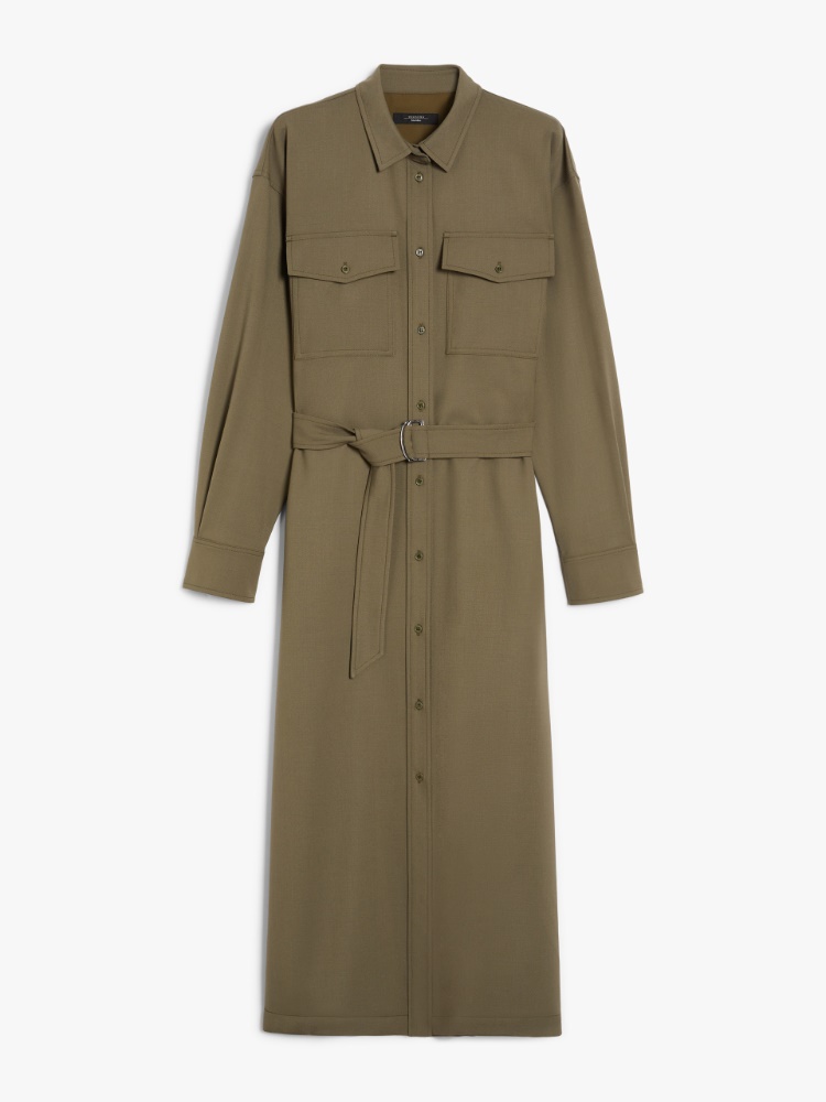 直営♪Weekend Max Mara ギャバジン ウール シャツ ドレス CLOWN Gabardine wool shirt dress, kaki | 