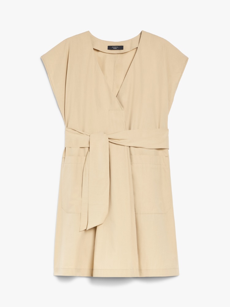 Cotton poplin short dress, sand | 