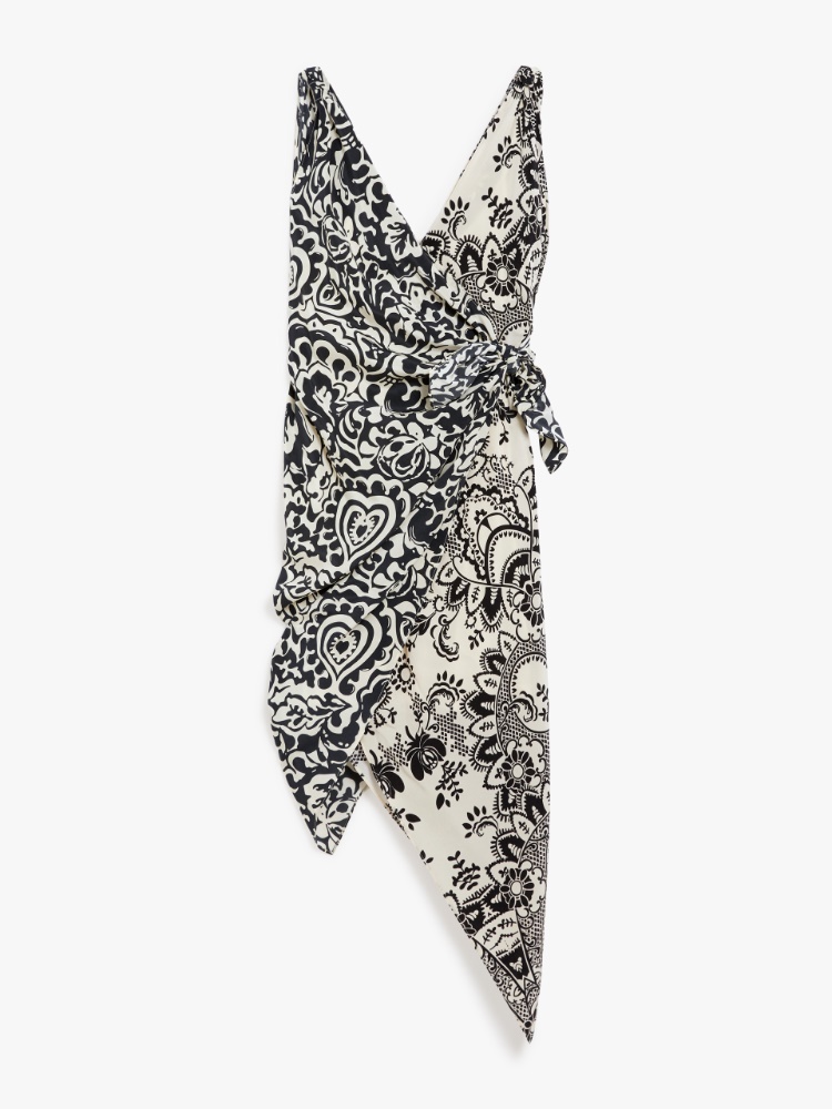 Asymmetric crêpe de Chine dress, black | 