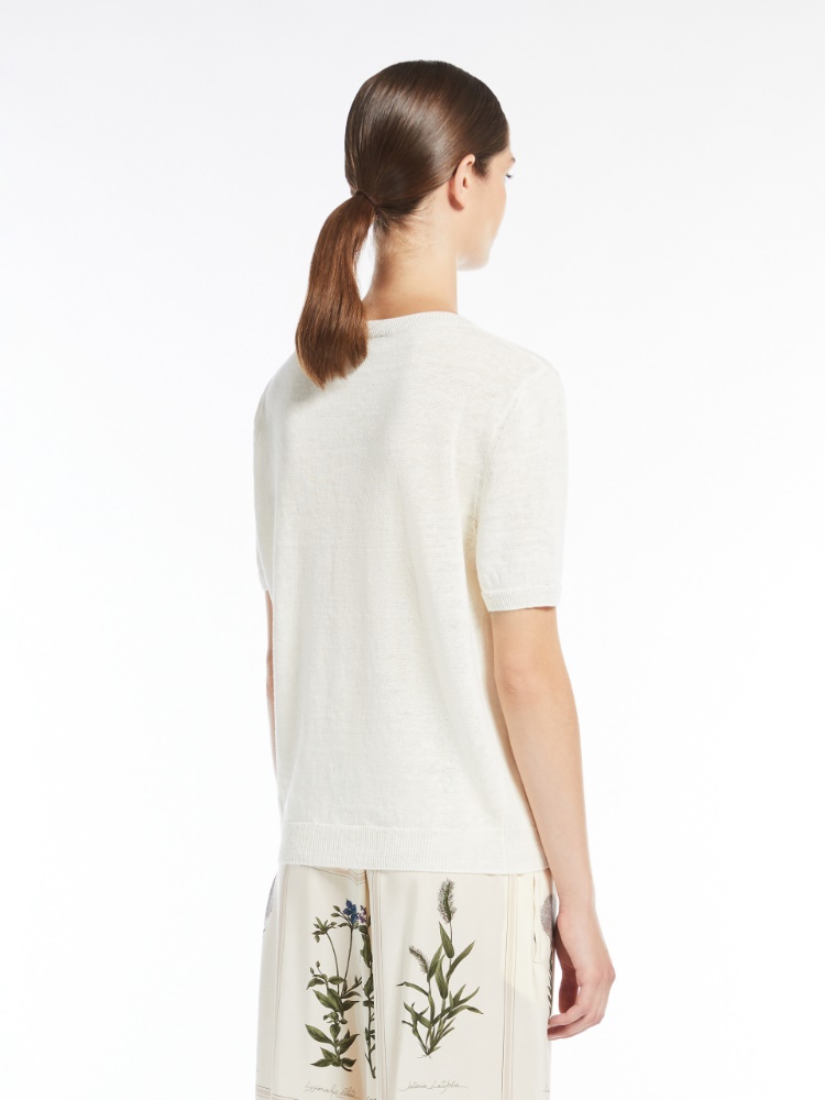 【セール40%OFF】 MAX MARA  WEEKEND  レディース  ピュアリネン 半袖 クルーネック セーター  `ホワイト` PANCONE-SWEATERT 　 5361035206001-d-