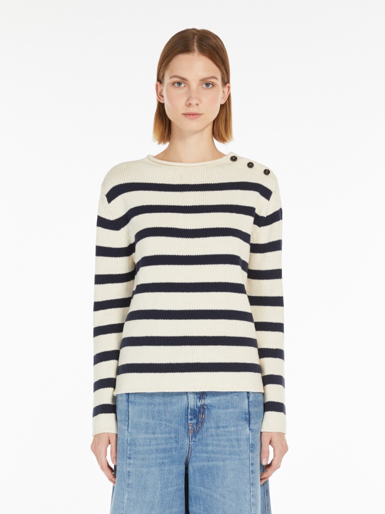 ヴィーボ] コットン ブレンド ボーダー ニット, navy | 