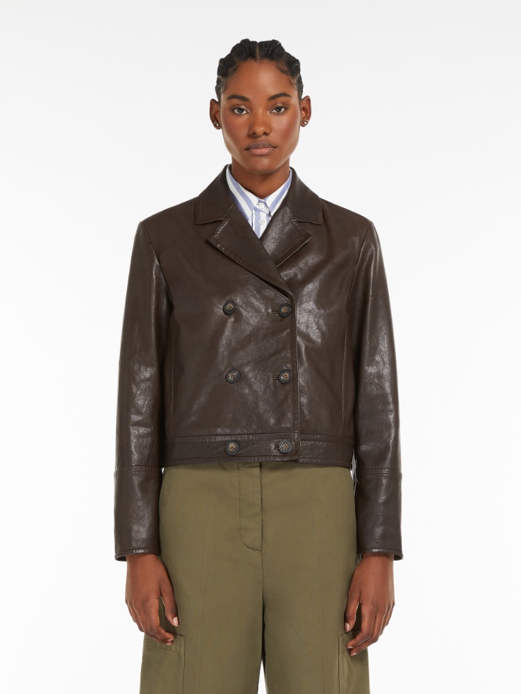 Double-breasted nappa-leather jacket, chocolate | 
