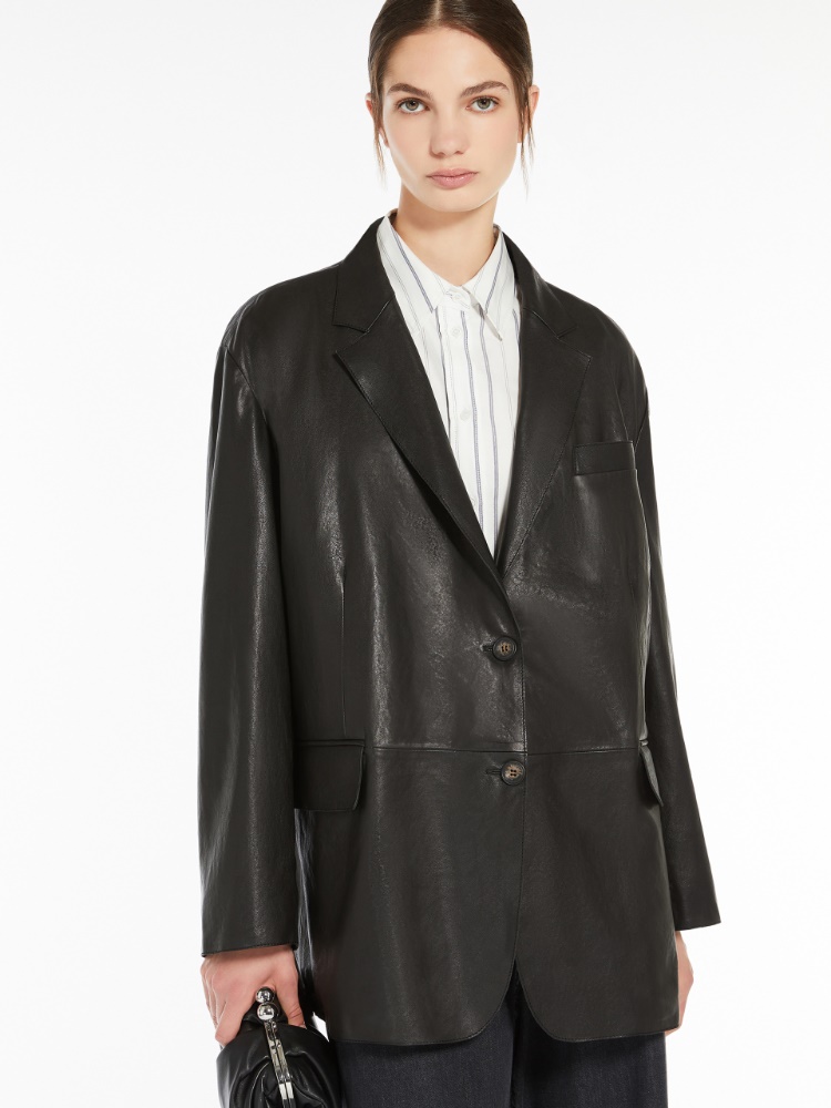 Single-breasted nappa-leather blazer, black | 