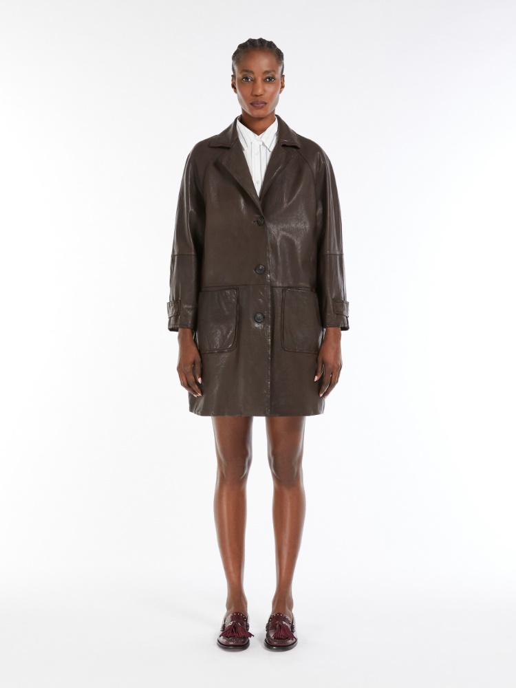 【関税＆送料込み】Max Mara Leather Trench Coat Leather trench coat female | Max Mara