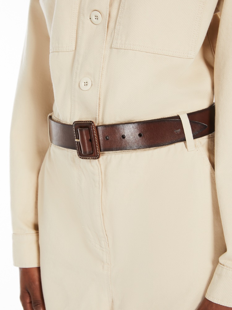 Leather belt with covered buckle - DARK BOWN - Max Mara