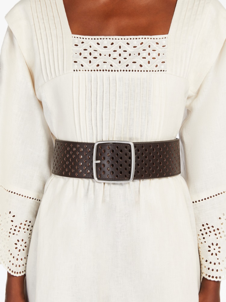 Perforated leather belt - DARK BROWN - Max Mara - 2