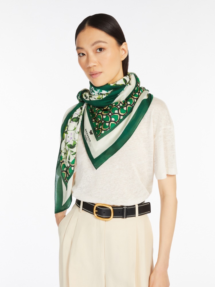 ★VIP★Max Mara★printed silk shawl Modal and printed silk shawl, green |