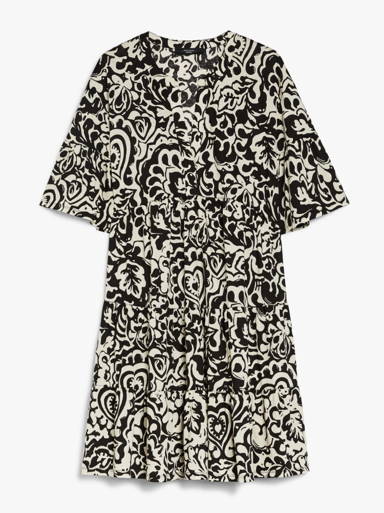Short dress in patterned jersey, black | 