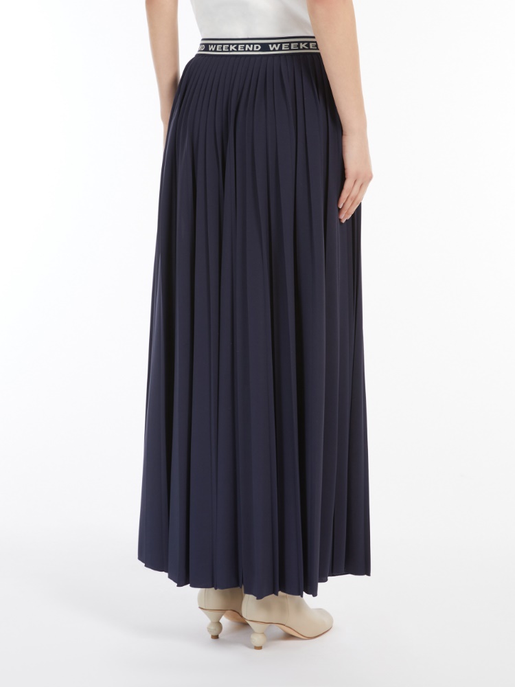 Pleated jersey long skirt, navy | 
