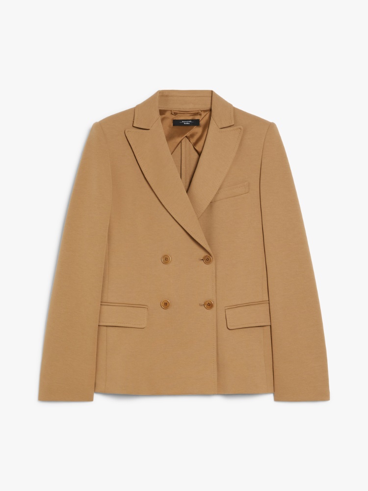 Double-breasted jersey blazer, camel | 