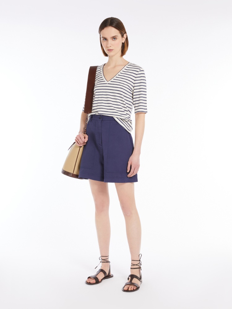 Stretch linen jersey T-shirt - NAVY - Max Mara - 2