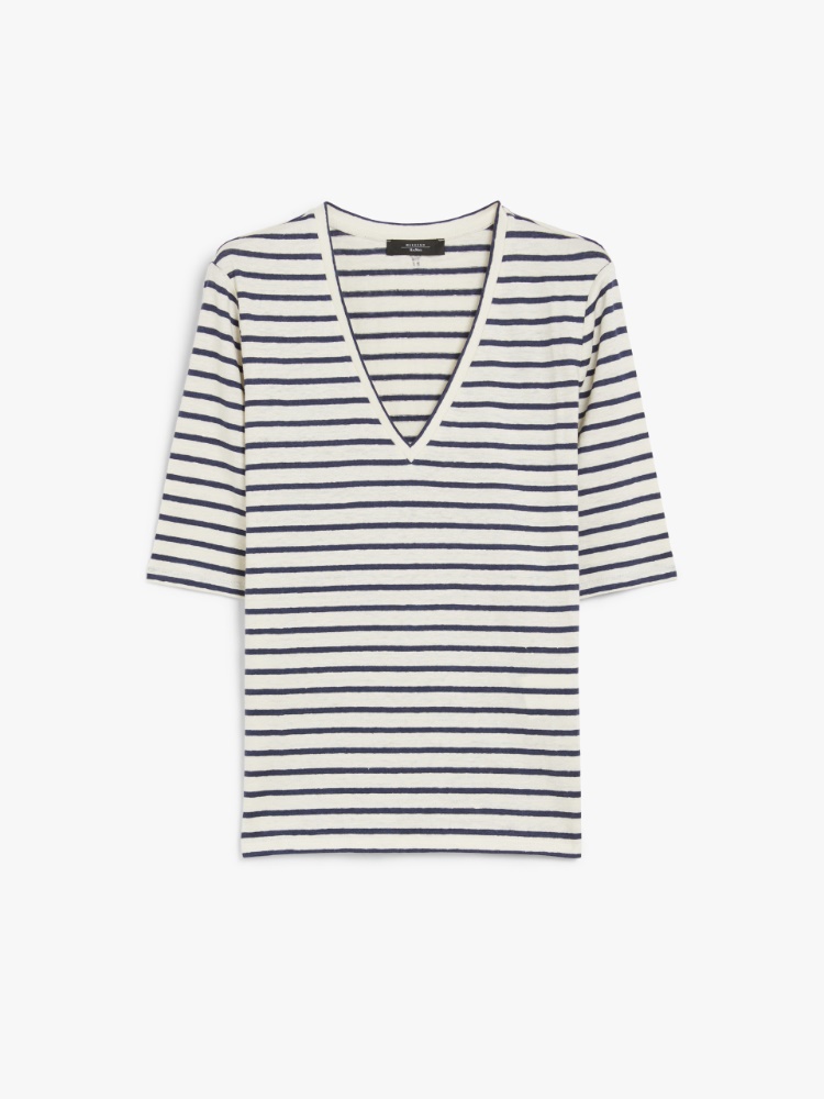 Stretch linen jersey T-shirt - NAVY - Max Mara