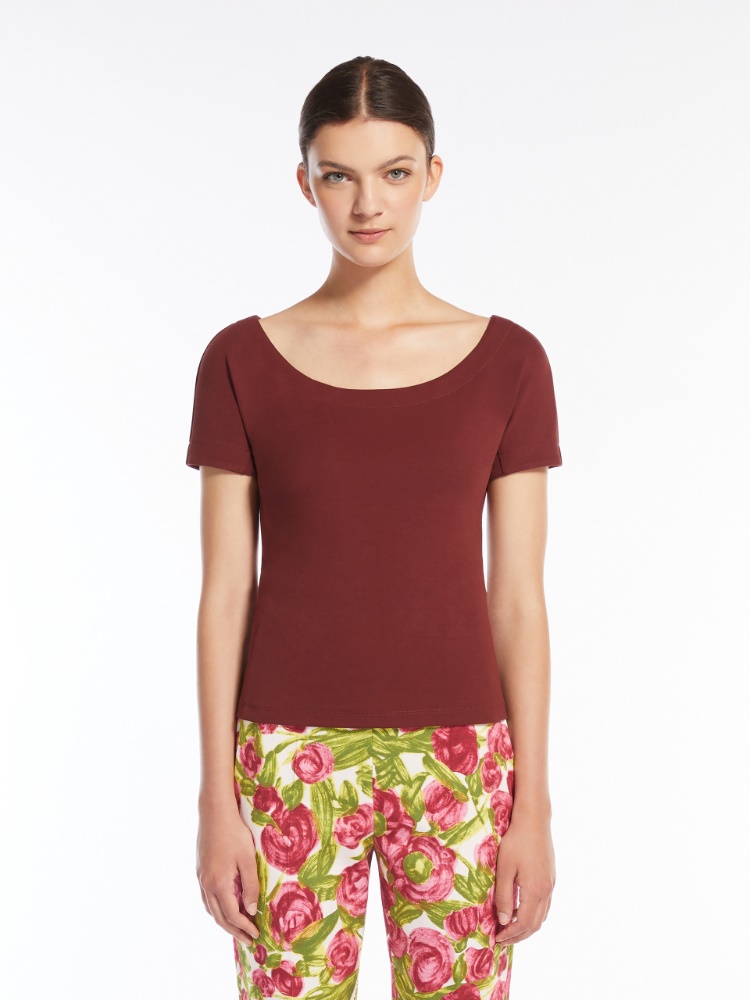 Fitted stretch jersey top, bordeaux | 