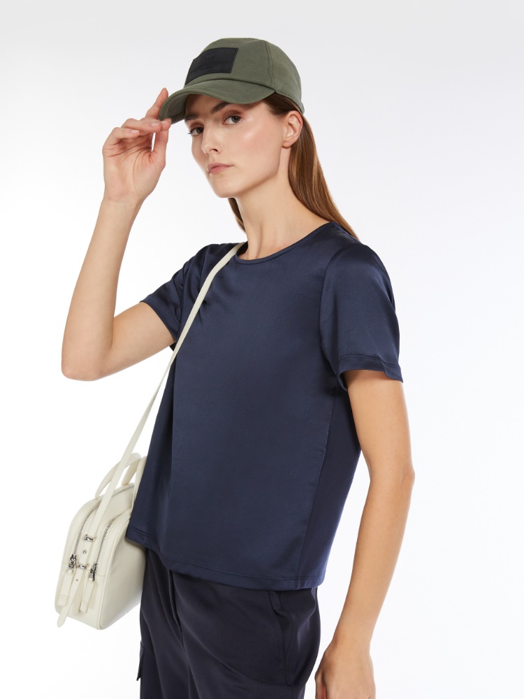 【関税&送料込】Max Mara Amburgo Satin and jersey T-shirt, navy | Weekend Max Mara