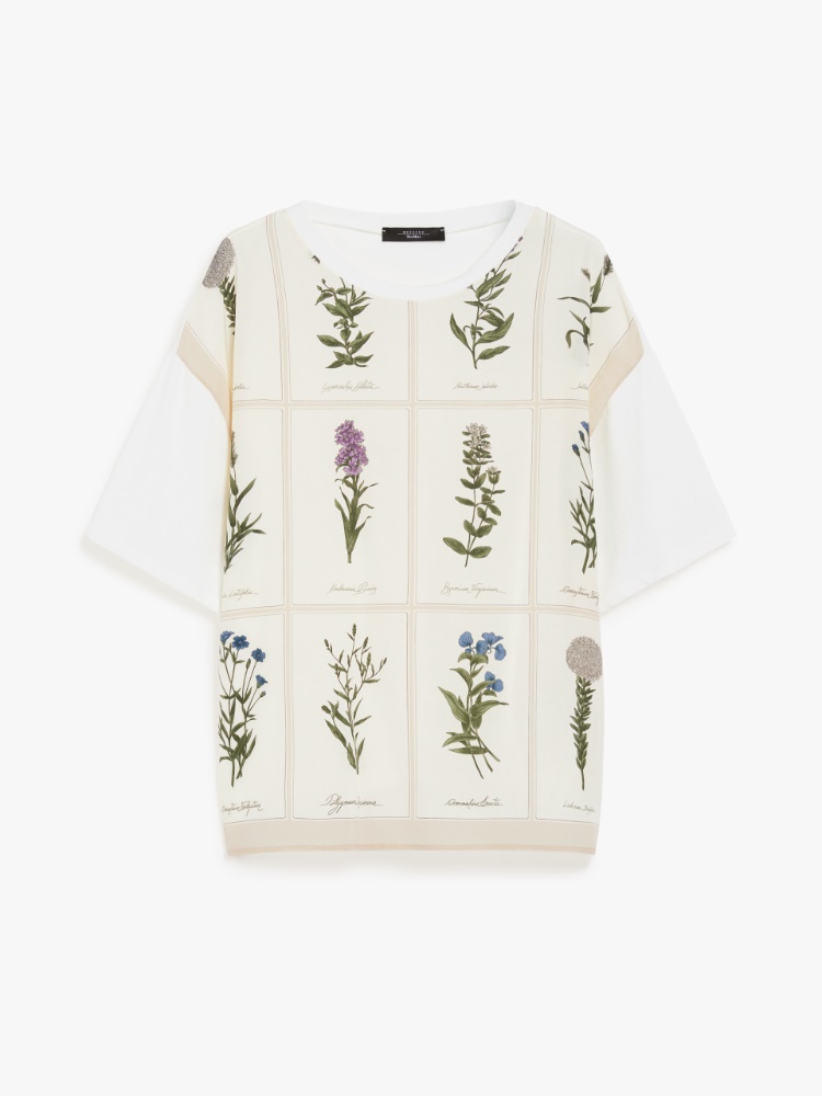 Max Mara プリントシルク＆ジャージーTシャツ Printed silk and jersey T-shirt, white | 