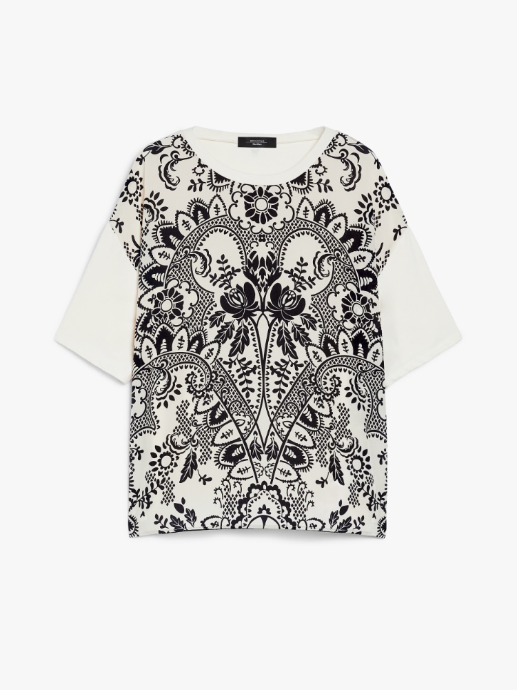 Printed silk and jersey T-shirt, ivory | 