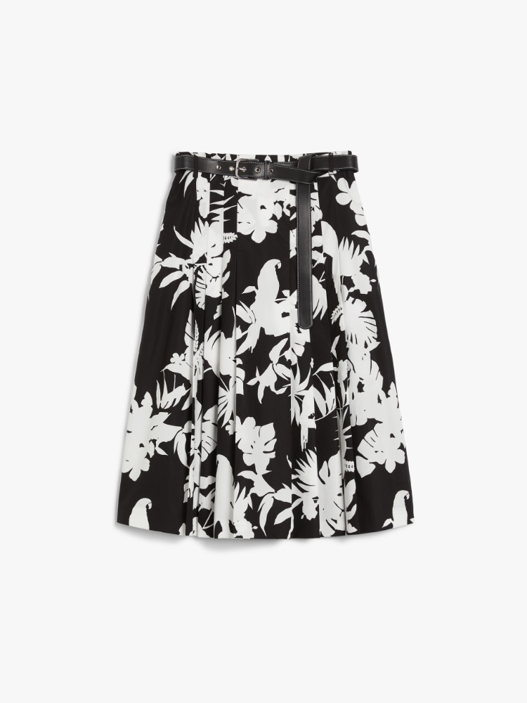 ★25SS Max Mara Studio BASSANO ポプリン プリント スカート Pleated printed poplin skirt, black | 