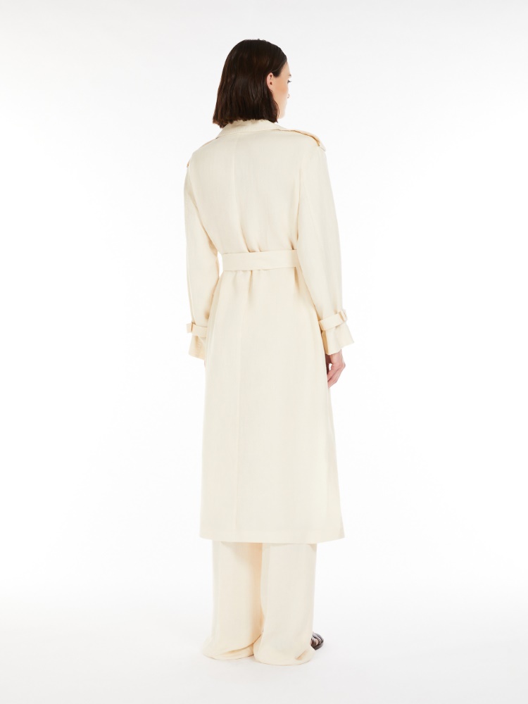 直営♪Max Mara コットン&リネン ストレートライン LOUVRE Louvre cotton and linen wide-leg pants in purple - Max Mara