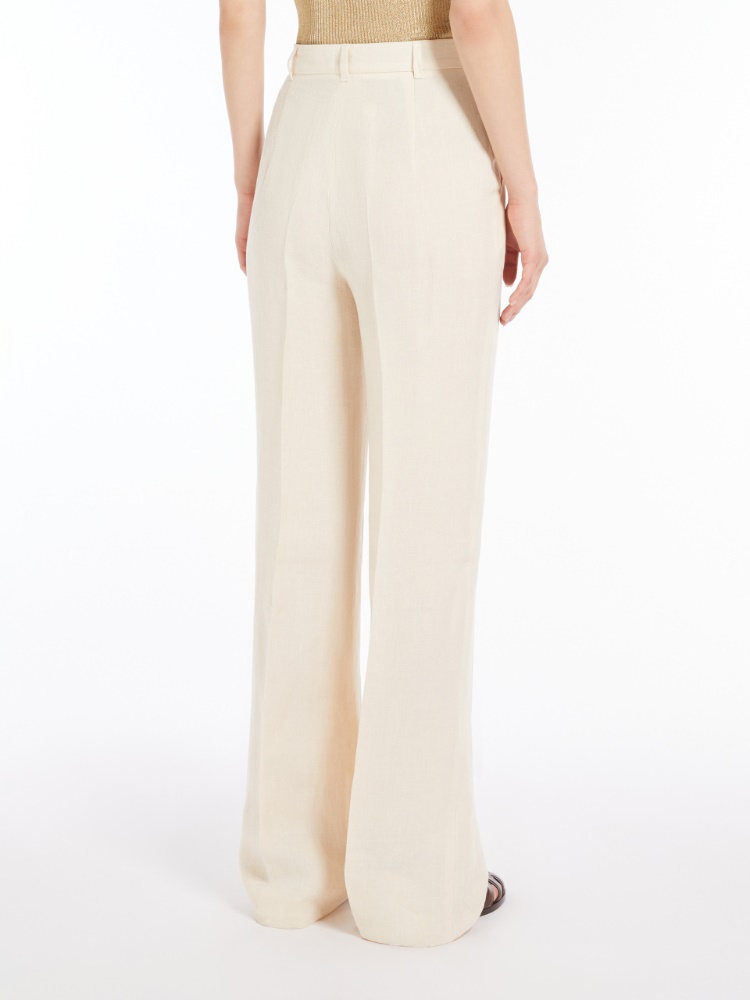 ボトムスその他 Max Mara Studio Beige straight linen pants Mannish pure linen trousers, beige |