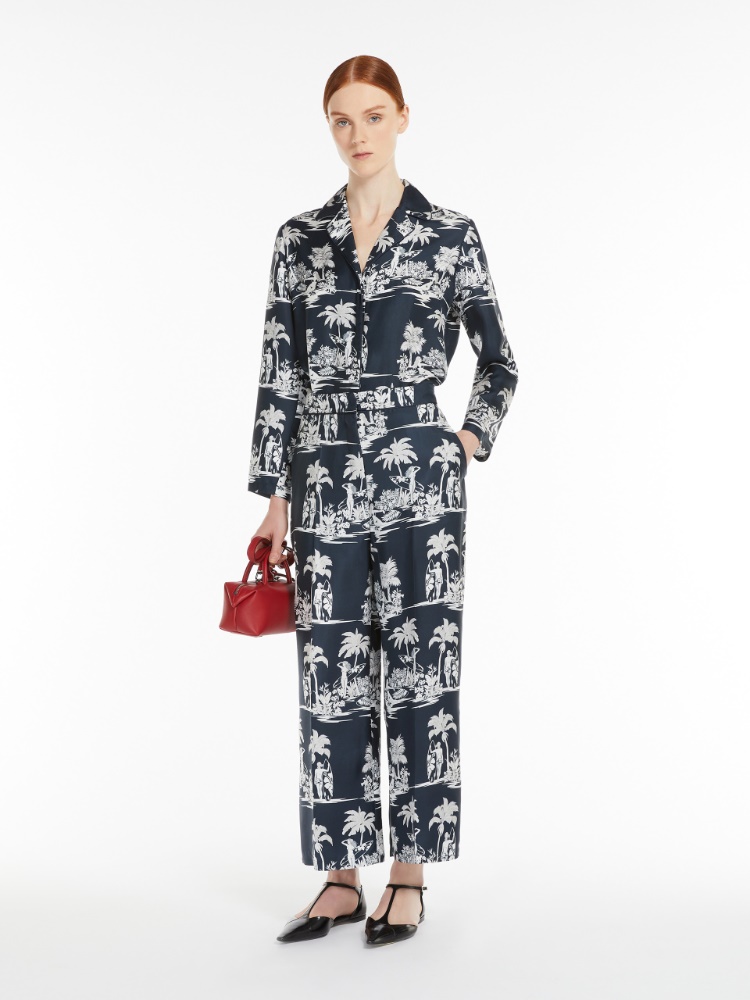 Printed silk cropped trousers - MIDNIGHTBLUE - Max Mara