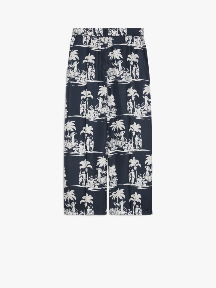 Printed silk cropped trousers - MIDNIGHTBLUE - Max Mara