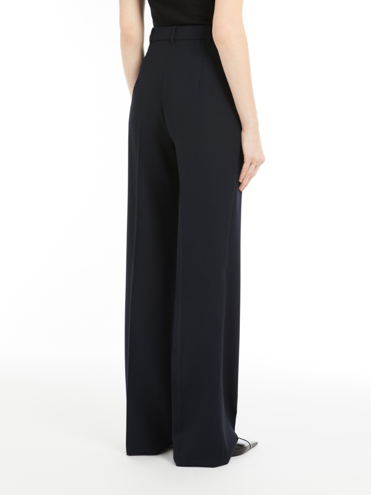 Straight-fit wool satin trousers, navy | 