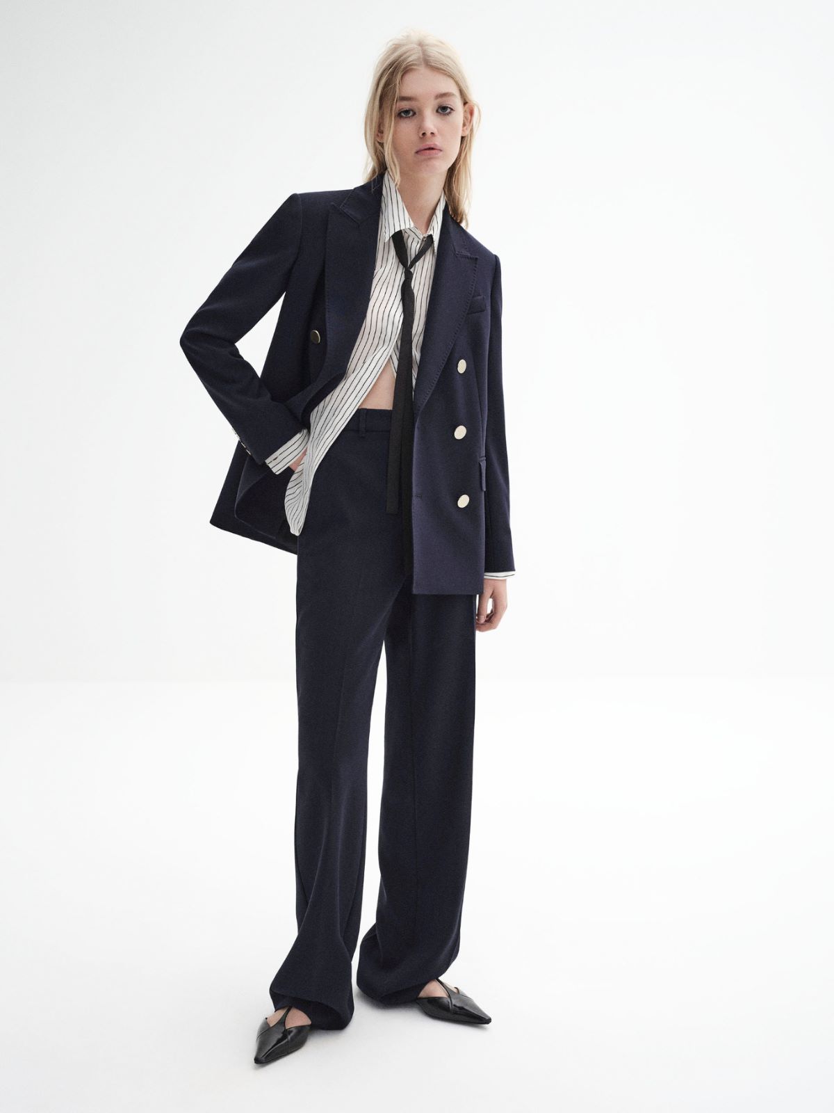 Straight-fit wool satin trousers + NAVY - Max Mara
